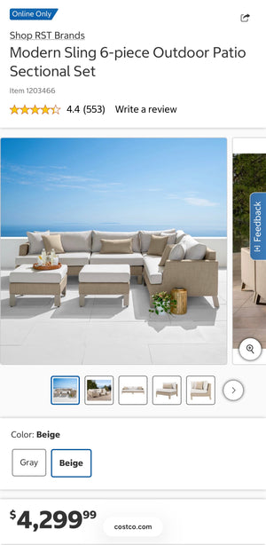 Modern Outdoor Sling 6-Piece Beige Sectional