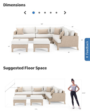 Modern Outdoor Sling 6-Piece Beige Sectional