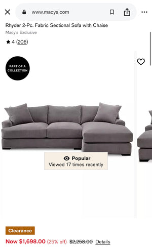 Rhyder 2-Pc. Fabric Sectional Sofa with Chaise