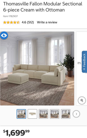 Thomasville Fallon Modular Sectional 6-piece Cream with Ottoman