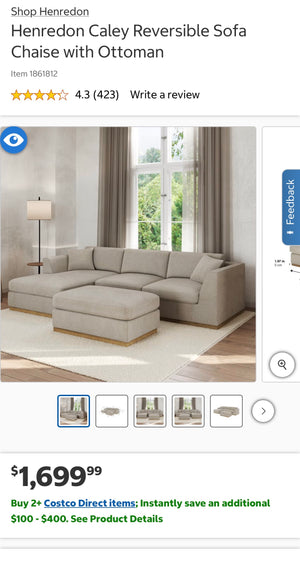 Henredon Caley Reversible Sofa Chaise with Ottoman