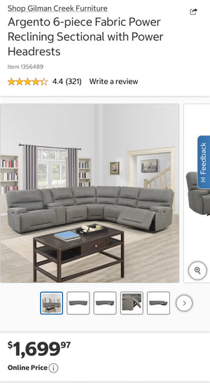 Argento 6-piece Fabric Power Reclining Sectional