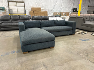 Denim Blue Chaise Sectional w/ Reversible Ottoman