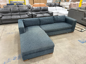 Denim Blue Chaise Sectional w/ Reversible Ottoman