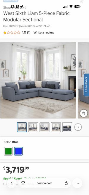 West Sixth Liam Sectional – Blue