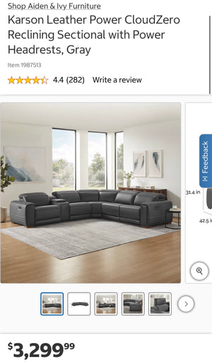 Karson Leather Power CloudZero Reclining Sectional with Power Headrests