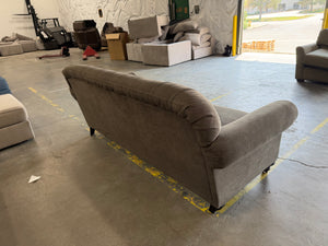 Gray Tufted Sofa with Nailhead Trim