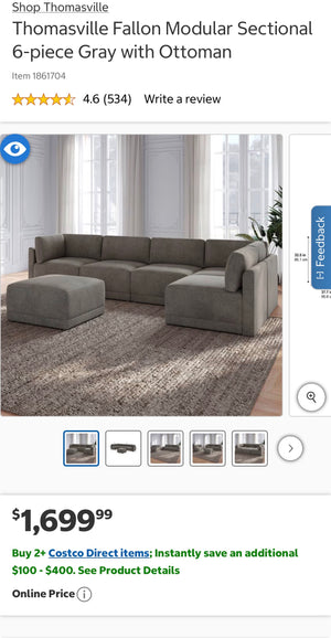 Thomasville Fallon Modular Sectional 6-piece Gray with Ottoman