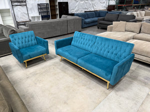 Blue MCM Velvet Sofa and Chair