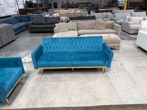 Blue MCM Velvet Sofa and Chair