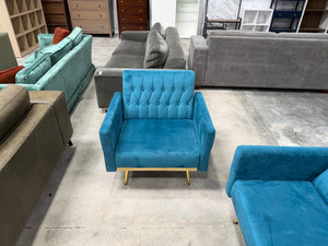 Blue MCM Velvet Sofa and Chair