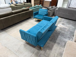 Blue MCM Velvet Sofa and Chair