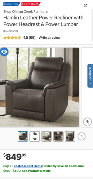 Hamlin Leather Power Recliner with Power Headrest & Power Lumbar