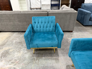 Blue MCM Velvet Sofa and Chair