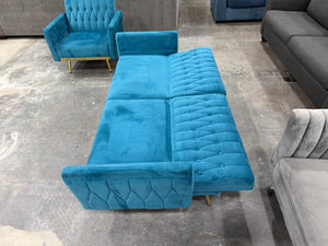 Blue MCM Velvet Sofa and Chair