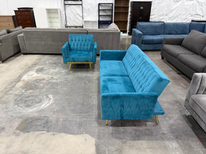 Blue MCM Velvet Sofa and Chair
