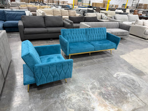 Blue MCM Velvet Sofa and Chair