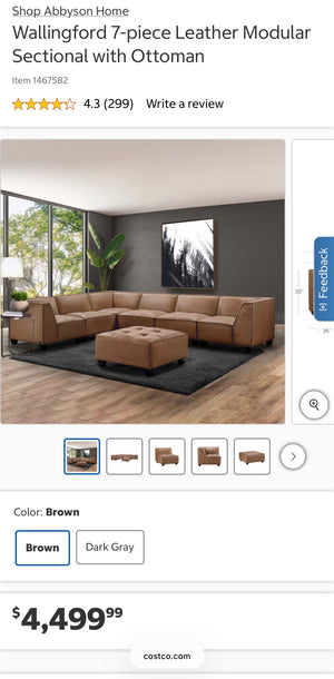Abbyson Wallingford 7-Piece Leather Sectional