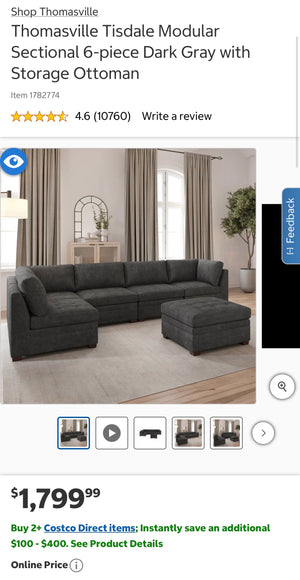 Tisdale 6-Piece Fabric Sectional - Gray