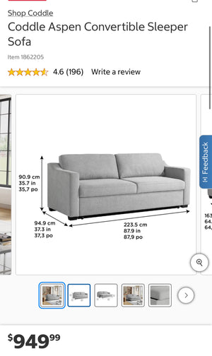 Aspen Fabric Convertible Sofa