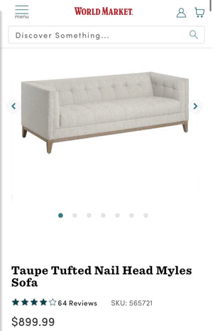 World Market Taupe Tufted Nail Head Myles Sofa