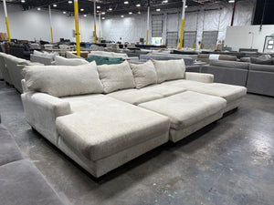 Dual Chaise Beige Sectional w/ Ottoman