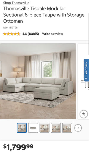 Tisdale 6-Piece Fabric Sectional - Taupe
