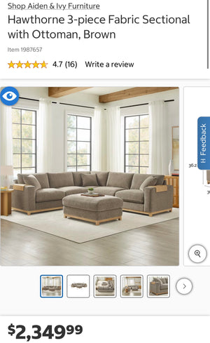 Hawthorne 3-piece Fabric Sectional with Ottoman