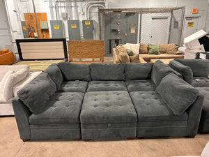 Tisdale 6-Piece Fabric Sectional-Gray with Storage Ottoman