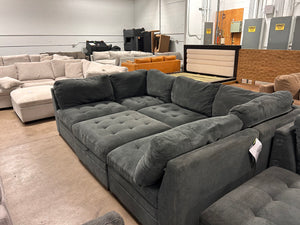 Tisdale 6-Piece Fabric Sectional-Gray with Storage Ottoman