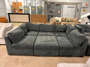 Tisdale 6-Piece Fabric Sectional-Gray with Storage Ottoman