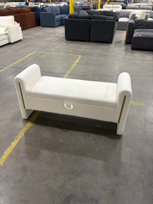 White Boucle Storage Bench