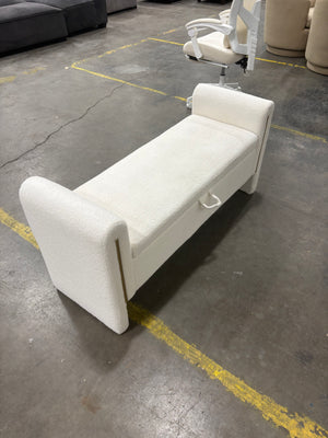 White Boucle Storage Bench