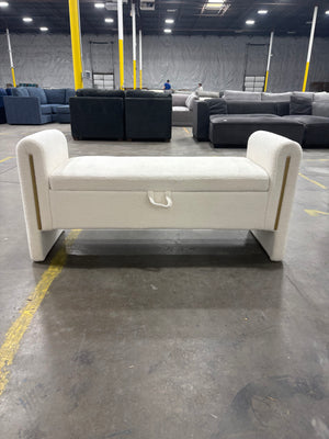 White Boucle Storage Bench