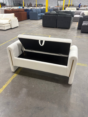 White Boucle Storage Bench