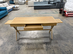 Rustic Honey Wood Office Desk with center drawer, and 2 Slide-Out Extensions