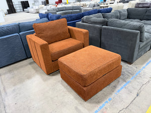 LoveSac Terracota Rained Chenille Chair with Ottoman  (2 base/3side)