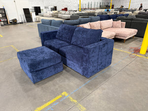 Sapphire Navy Corded Velvet LoveSac Sofa with Ottoman (3 base/ 4 Side)