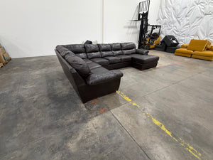 Large Brown Leather Sectional