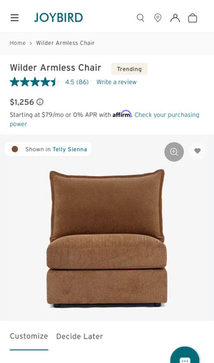 Joybird Wilder Armless Chair (Royale Hacienda)
