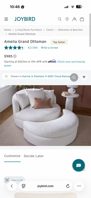 Joybird Amelia Grand Ottoman (Soul in Pantone 18-1154 Glazed Ginger)