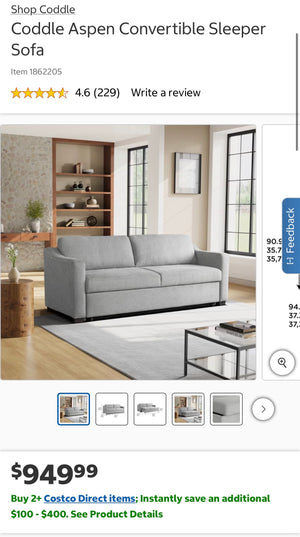 Aspen Fabric Convertible Sleeper Sofa