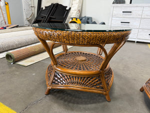 Wicker Wood Coffee Table Set with Glass Top
