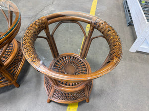 Wicker Wood Coffee Table Set with Glass Top