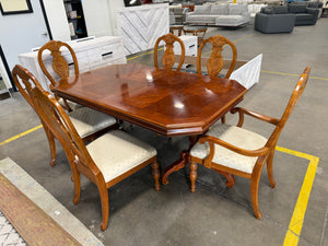 Elegant Traditional Cherry Wood Dining Table Set w/ 6 Chairs