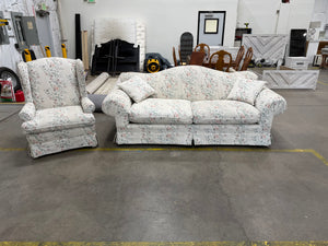 Traditional Floral Sofa & Matching Wingback Chair Set