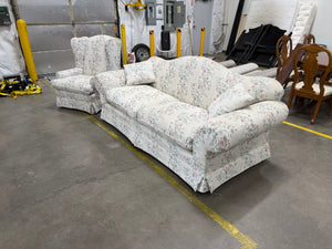 Traditional Floral Sofa & Matching Wingback Chair Set