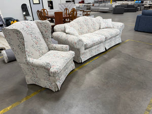 Traditional Floral Sofa & Matching Wingback Chair Set