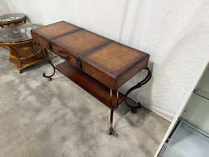 Vintage World Map Trunk-Style Console Table with Iron Scroll Legs
