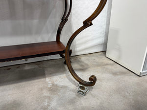 Vintage World Map Trunk-Style Console Table with Iron Scroll Legs